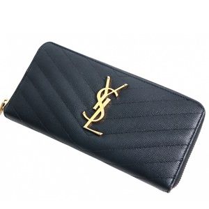 Yves Saint Laurent Navy Cassandre Zip Around Wallet